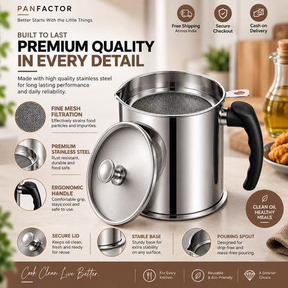 Oil Strainer Pot Grease Can 1L - Stainless Steel