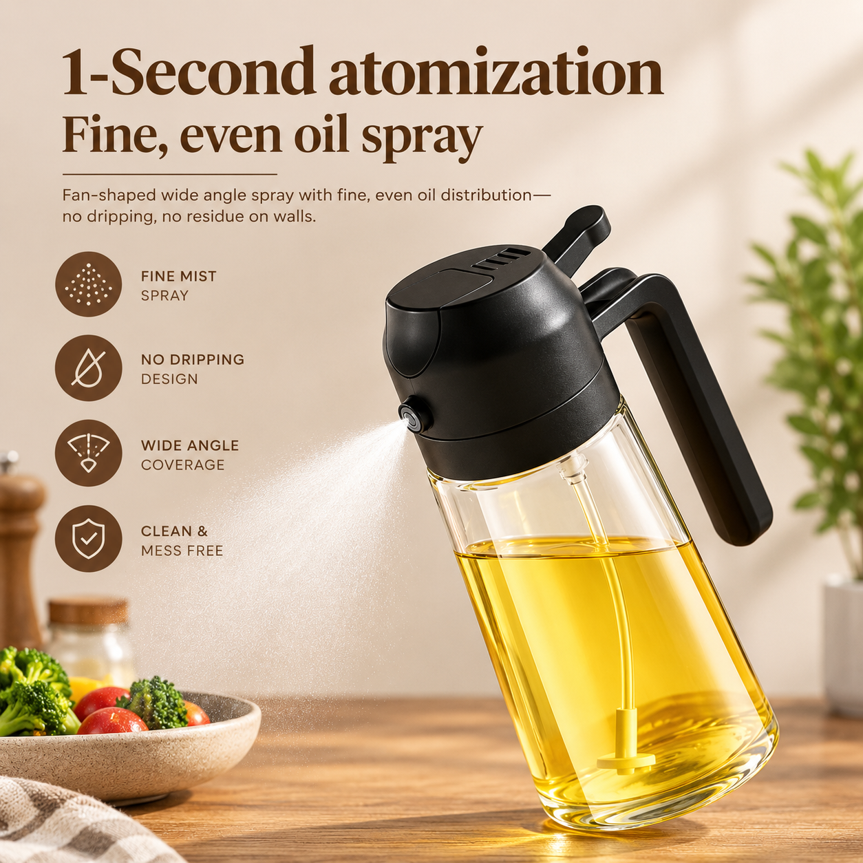 2-in-1 Oil Sprayer & Dispenser Bottle – 500ml Premium Glass
