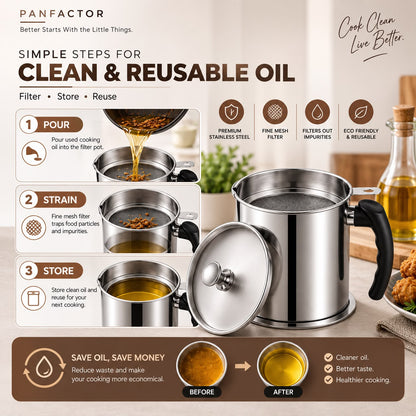 Oil Strainer Pot Grease Can 1L - Stainless Steel