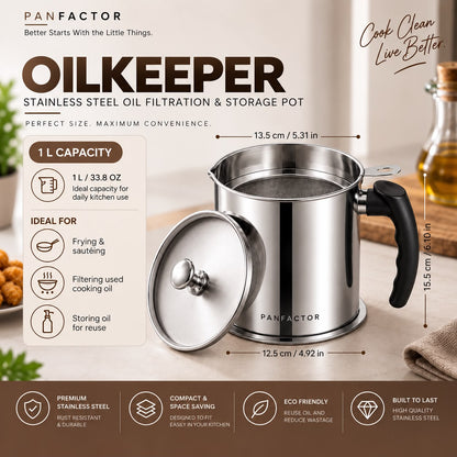 Oil Strainer Pot Grease Can 1L - Stainless Steel