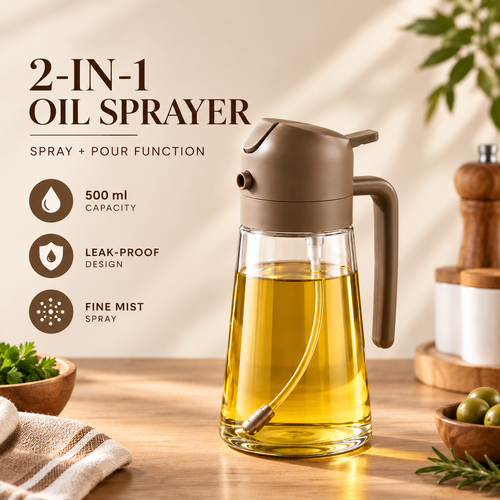 2 In 1 Oil Sprayer - 500ml Premium Glass Bottle