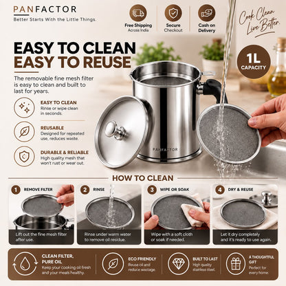 Oil Strainer Pot Grease Can 1L - Stainless Steel