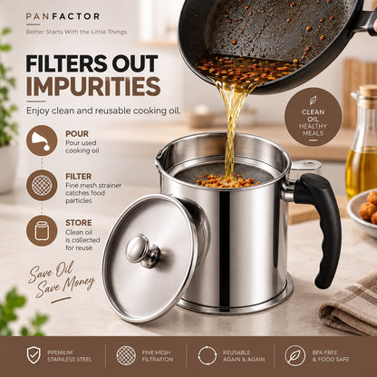 Oil Strainer Pot Grease Can 1L - Stainless Steel